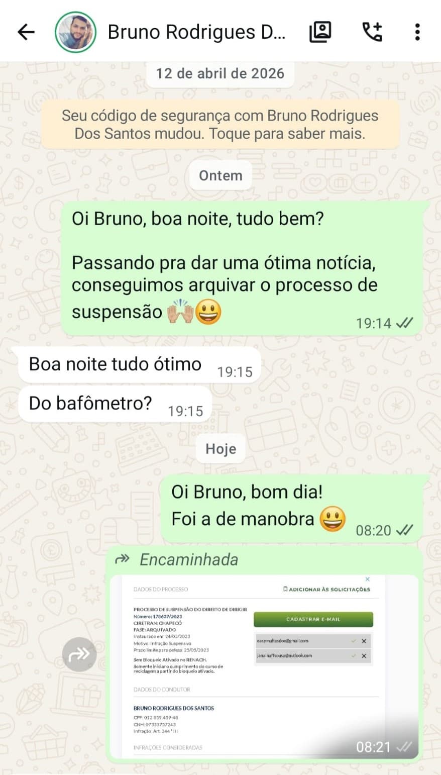 Depoimento de cliente sobre processo arquivado