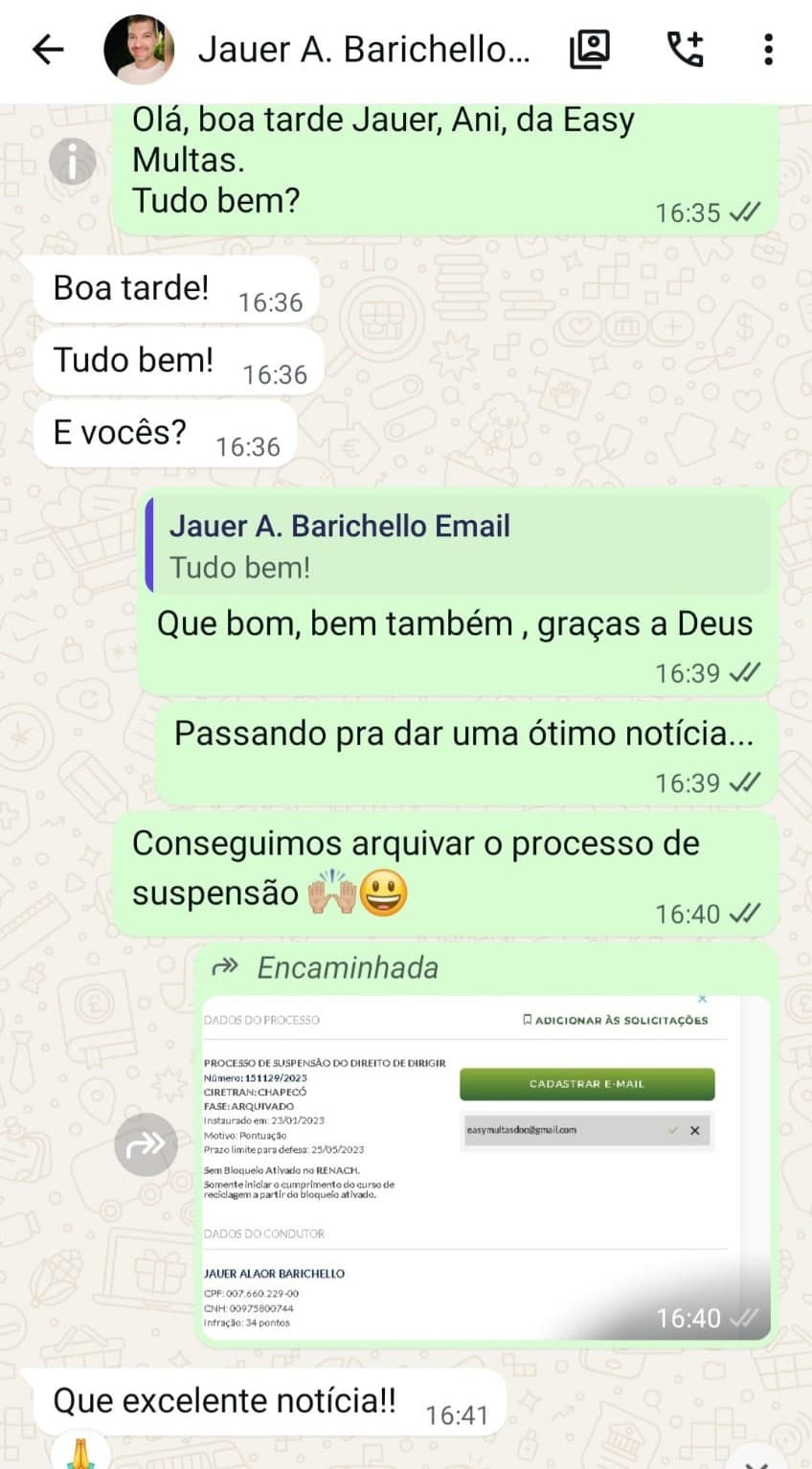 Depoimento de cliente sobre multa cancelada