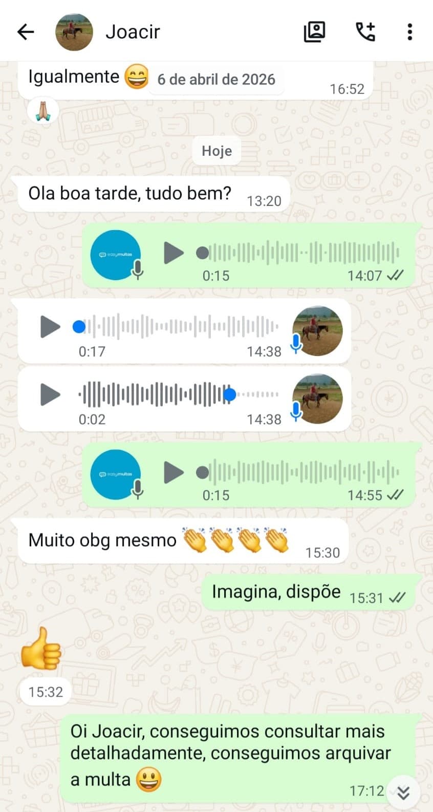 Depoimento de cliente sobre defesa deferida